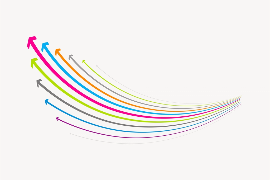 Colorful inclining arrows